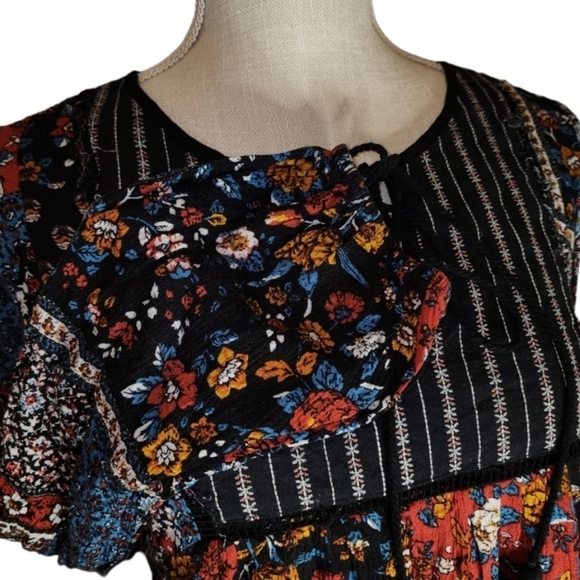 Andree Tunic Dress Small Long Sleeve Tassels Keyhole Neckline Boho Festival - Picture 4 of 7